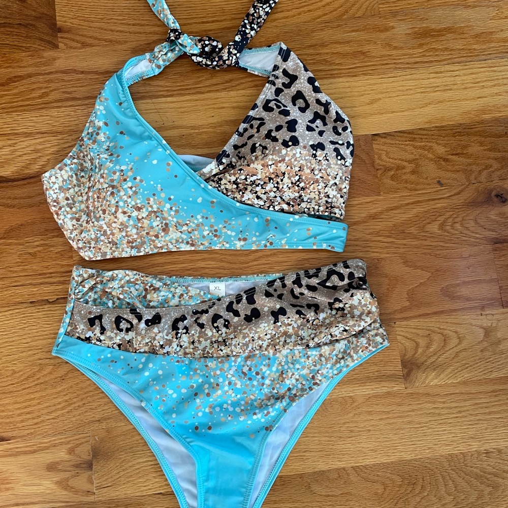 Women’s Turquoise & Leopard Print Bikini Set